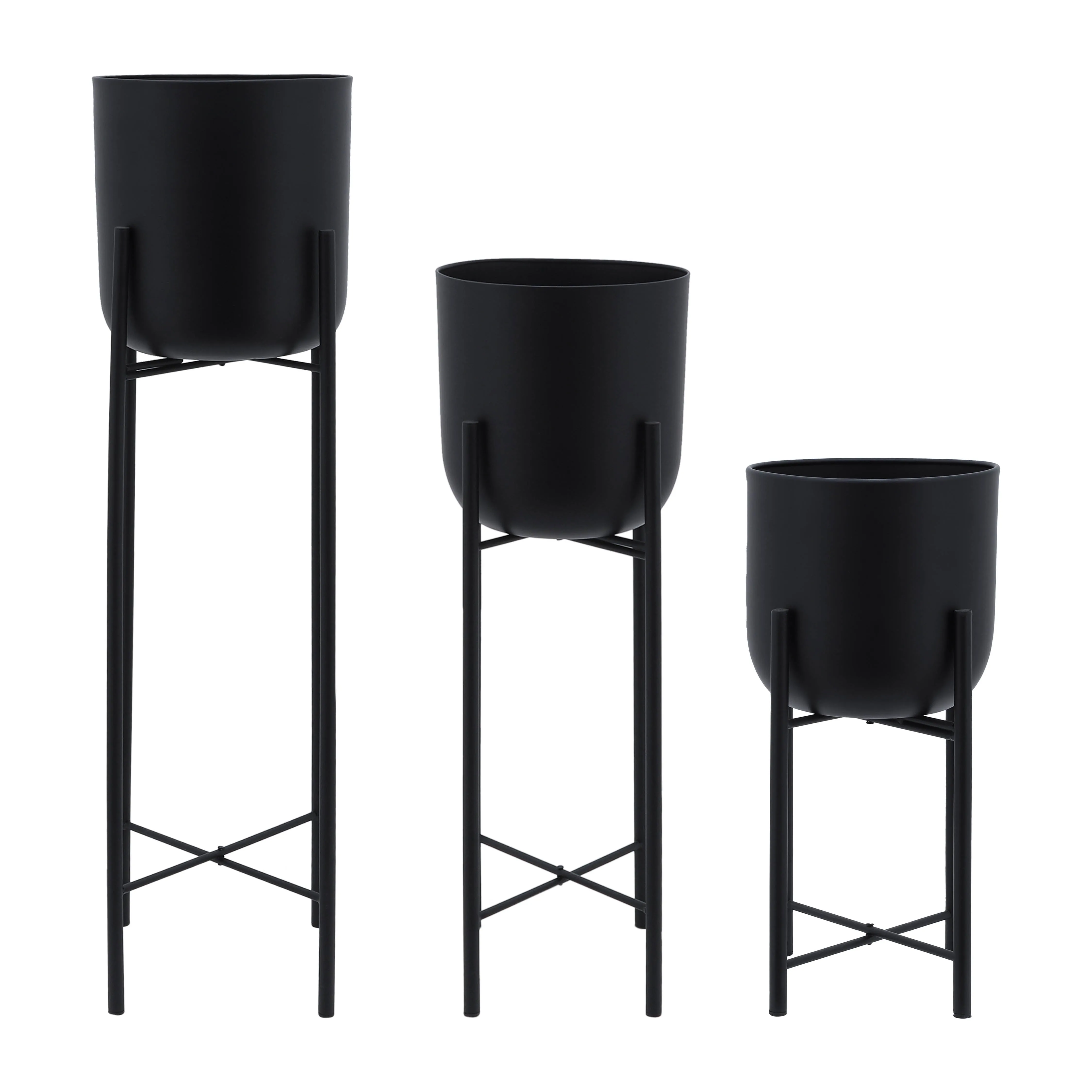 S/3 METAL PLANTERS ON STAND 40/30/20"H, BLACK