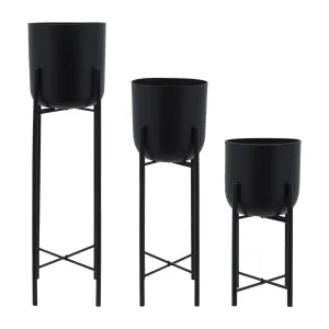 S/3 METAL PLANTERS ON STAND 40/30/20"H, BLACK