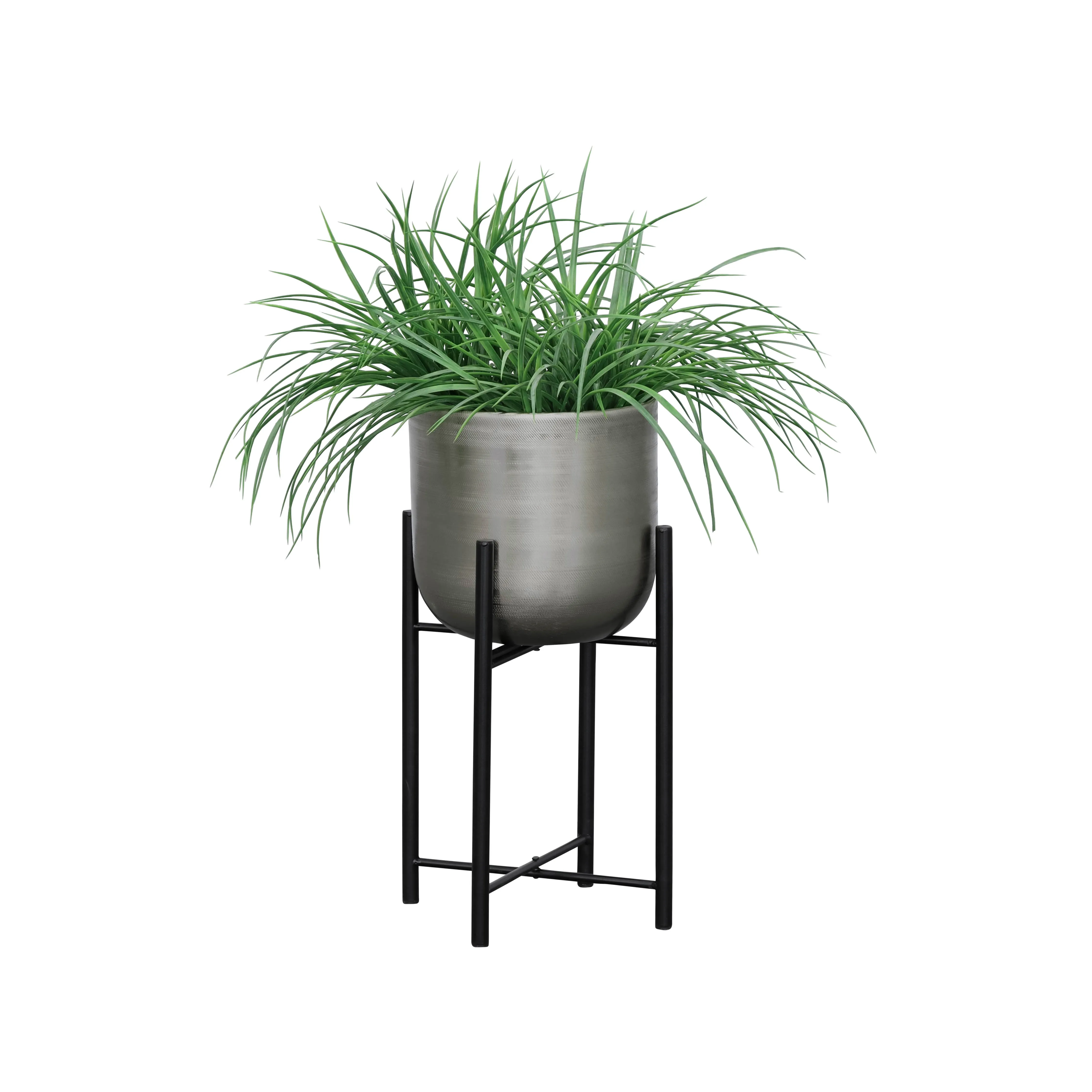 S/3 METAL PLANTERS ON STAND 40/30/20"H, SILVER