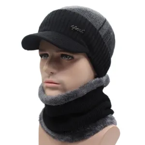 Winter Knitted Beanie Cap With Collar Scarf For Men - Black,Gray,Navy Dont Miss Out Online Exclusive Deal