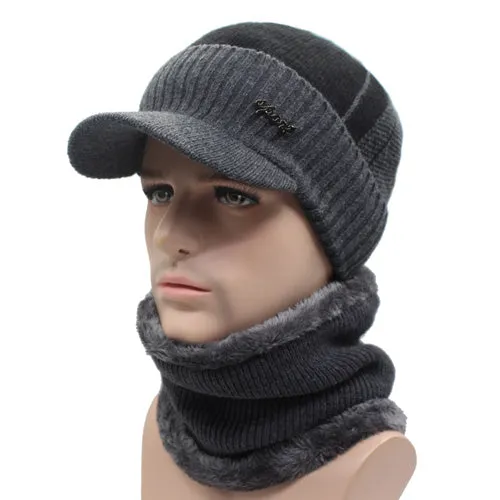 Winter Knitted Beanie Cap With Collar Scarf For Men - Black,Gray,Navy Limited Stock Deals Flash Deal Today
