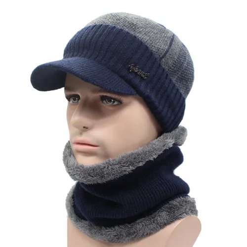 Trending Deals Today Winter Knitted Beanie Cap With Collar Scarf For Men - Black,Gray,Navy