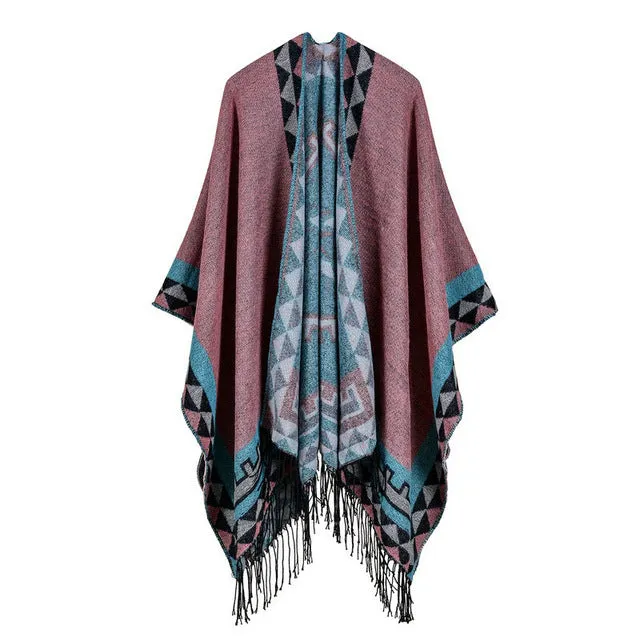 Weekend Specials Clearance Event Women'S Rhombus Design Fashion Winter Poncho Scarf With Tassel