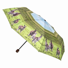 Upf50  Kangaroo Print Deluxe Mini Maxi With Dark Wood Handle Limited Edition Offer Save Big Online