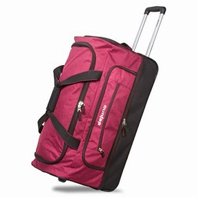 Todays Steal Dont Miss Hot Deals Dejuno 28" Lightweight Denim Drop Bottom Rolling Duffel Bag-Burgundy, One Size