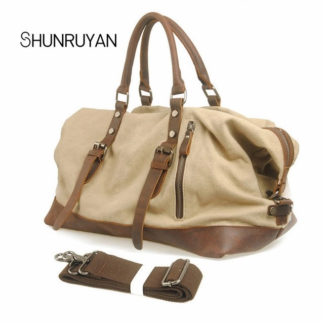 Shunruyan Canvas Cow Leather Men Travel Bags Carry On Luggage Bags Men Duffel Bags Travel Tote Grab Your Deal Today