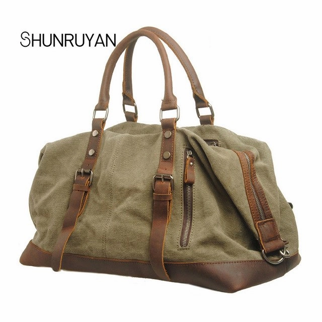Shunruyan Canvas Cow Leather Men Travel Bags Carry On Luggage Bags Men Duffel Bags Travel Tote Hot Discount Deal