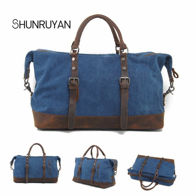 Clearance Event Today Shunruyan Canvas Cow Leather Men Travel Bags Carry On Luggage Bags Men Duffel Bags Travel Tote
