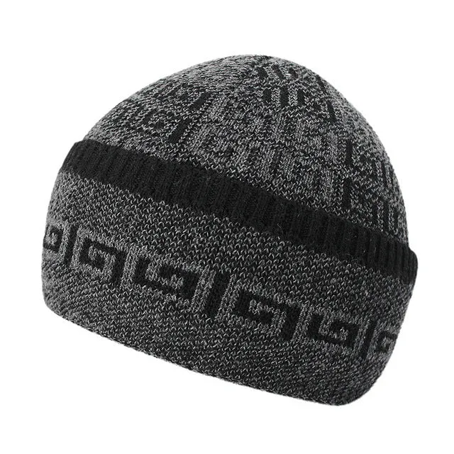 Men'S Fashion Knitted Winter Beanies With Velvet Inside - Red With Gray,Red With Black,Black,Blue Hot Deal Alert