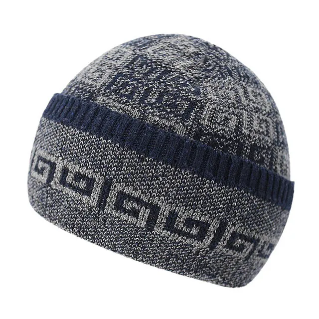 Perfect Gift Offer Men'S Fashion Knitted Winter Beanies With Velvet Inside - Red With Gray,Red With Black,Black,Blue