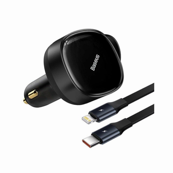 Baseus Car Charger Enjoyment Retractable Dual Output Type-C & Lightning 30W Black Cgtx000001 Hot Discount Deal