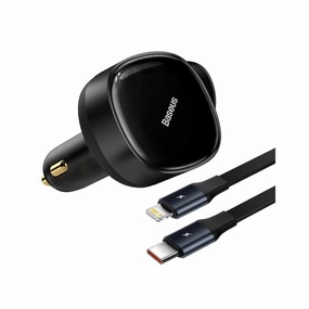 Baseus Car Charger Enjoyment Retractable Dual Output Type-C & Lightning 30W Black Cgtx000001 Hot Discount Deal