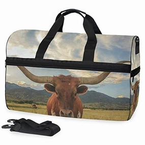 Texas Longhorn Steer Sports Gym Bag With Shoes Compartment Travel Duffel Bag For Men Women Special Online Offer Steal the Deal Now