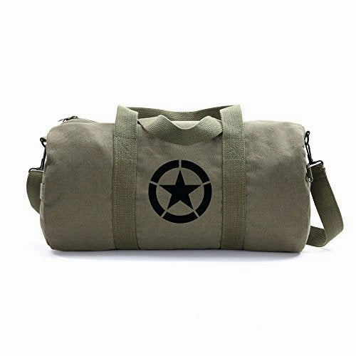 Shop Todays Picks Hot Deals Today Army Force Gear Wwii Military Jeep Invasion Star Duffel Shoulder Bag - Olive & Black, Medium