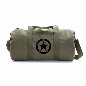 Shop Todays Picks Hot Deals Today Army Force Gear Wwii Military Jeep Invasion Star Duffel Shoulder Bag - Olive & Black, Medium