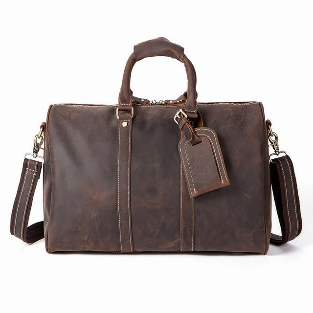 Hot Item Clearance Men Vintage Crazy Horse Leather Travel Bags Carry On Luggage Bags Genuine Leather Duffel Bags Large