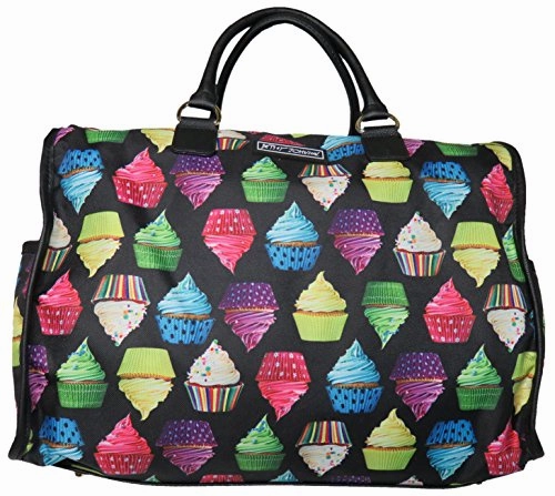 Todays Hot Savings Surprise Discount Today Betsey Johnson Large Nylon Weekender Duffel Bag, Black/Cupcakes