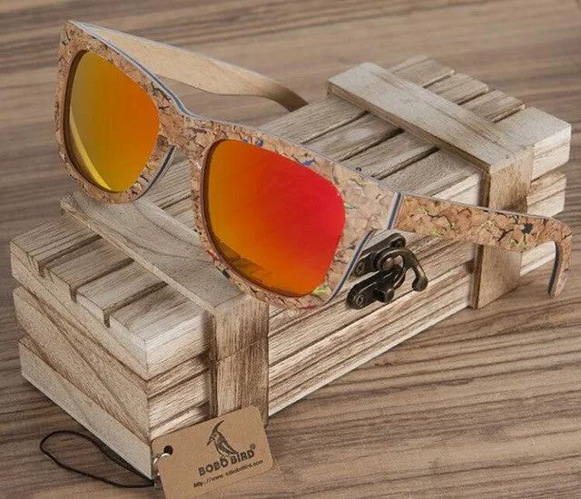 MustHave Steals Exclusive Holiday Deal Square Wood Frame Sunglasses   Wood Gift Box - Blue,Yellow,Green