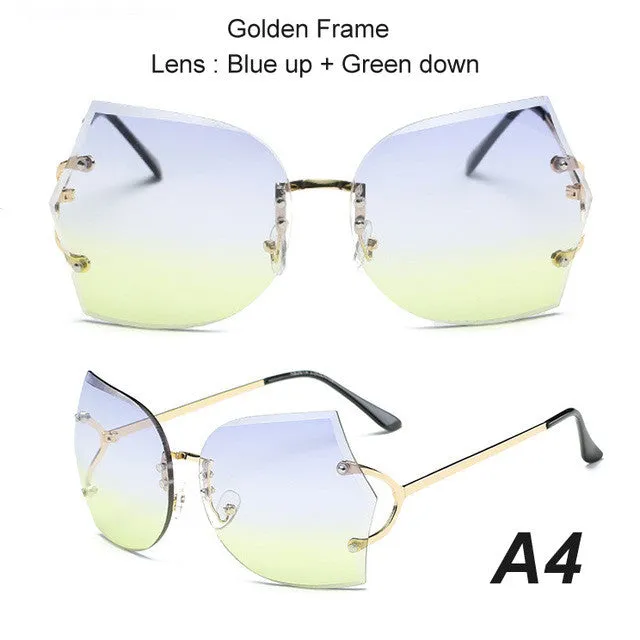 Summer Fashion Oversize Rimless Gradient Metal Frame Sunglasses For Women Special Savings Today