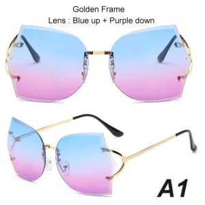 MustHave Clearance Surprise Discount Today Summer Fashion Oversize Rimless Gradient Metal Frame Sunglasses For Women