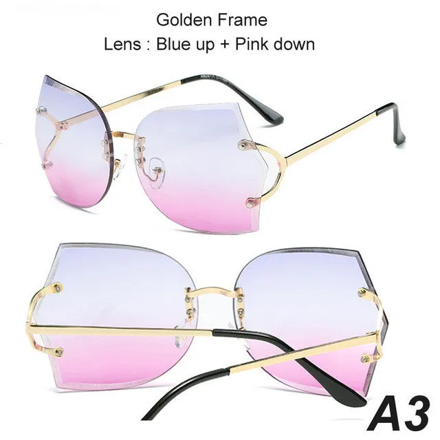 Hot Offer Inside Mega Online Discount Summer Fashion Oversize Rimless Gradient Metal Frame Sunglasses For Women