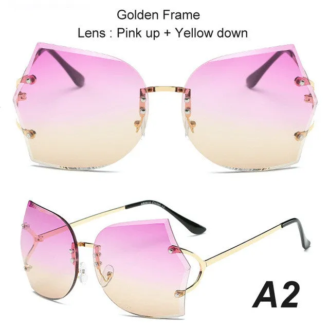 Grab Your Savings Unmissable Deal Today Summer Fashion Oversize Rimless Gradient Metal Frame Sunglasses For Women