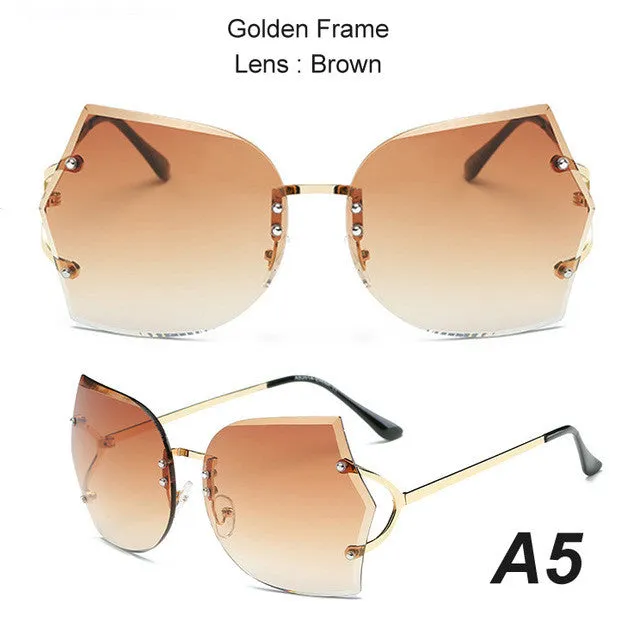 Summer Fashion Oversize Rimless Gradient Metal Frame Sunglasses For Women Limited Time Sale Best Seller Deal