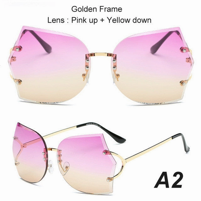 Grab Your Savings Unmissable Deal Today Summer Fashion Oversize Rimless Gradient Metal Frame Sunglasses For Women