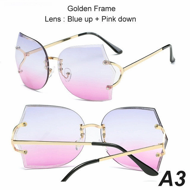 Hot Offer Inside Mega Online Discount Summer Fashion Oversize Rimless Gradient Metal Frame Sunglasses For Women