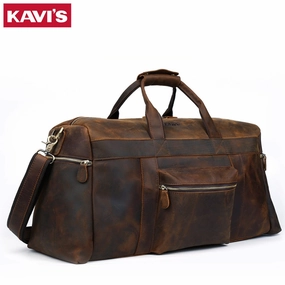 Special Steal Event Kavis Crazy Horse Genuine Leather Travel Bag Men Travel Duffel Bag Big Cow Leather Carry On Luggage