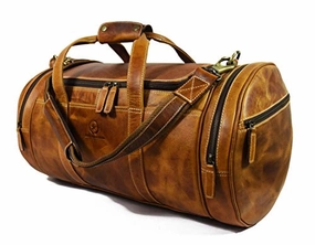 Travel Duffel Overnight Barrel Weekend Leather Bag By Aaron Leather (Brown) Big Savings Alert Weekend Specials