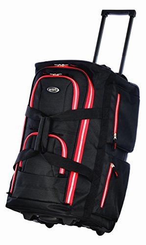 Olympia 22" 8 Pocket Rolling Duffel, Black Red, One Size Price Drop Frenzy Todays Special Savings