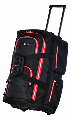 Olympia 22" 8 Pocket Rolling Duffel, Black Red, One Size Price Drop Frenzy Todays Special Savings