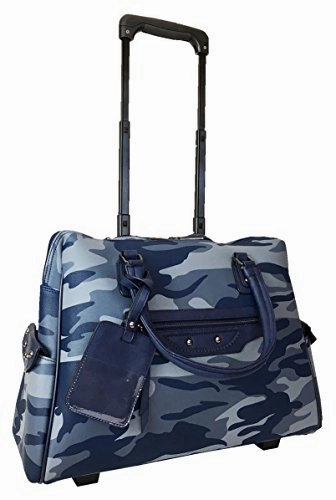 Save Today Event Special Online Offer Trendy Flyer 20"L Computer/Laptop Bag Tote Duffel Rolling Wheel Case Purse Carry Camo Blue