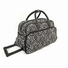 Tribal Paisley Floral Medallion Design Rolling Lightweight Carry On Duffel Bag, Lush Modern Surprise Discount Today