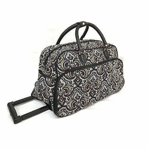 Tribal Paisley Floral Medallion Design Rolling Lightweight Carry On Duffel Bag, Lush Modern Surprise Discount Today