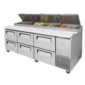 Turbo Air - TPR-93SD-D6-N, Commercial Super Deluxe pizza prep table, Three-section