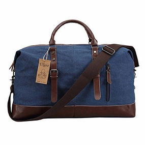 Perfect Gift Sale Grab Your Hot Pick Ulgoo Travel Duffel Bag Canvas Bag Pu Leather Weekend Bag Overnight (Deep Blue)