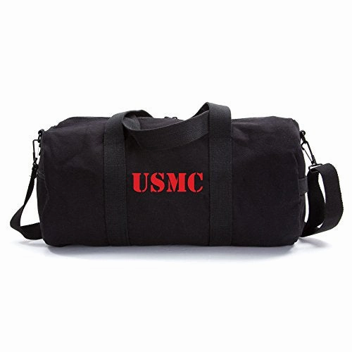 Limited Offer Alert Daily Special Offer Usmc United States Marine Corps Text Army Sport Heavyweight Canvas Duffel Bag In Black & Red,