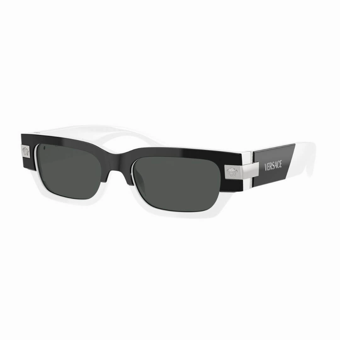 Shop Now Save Flash Sale Alert Now Versace Ve4465 545987 Sunglasses - Black/White Frame, Dark Grey Lens