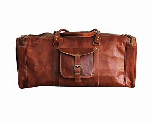 Trending Deals Today Clearance Steal Today Vintage Leather 24 Inch Square Duffel Travel Gym Sports Overnight Weekend Leather Bag