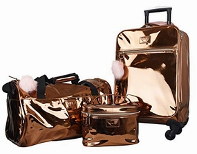 Vue Metallic Lightweight Spinner Carry On Luggage 3Pc Carry On Set W/ 22" Luggage, Duffel Bag & Cosmetic Bag (Rose Gold) Mega Online Discount