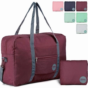 Wandf Foldable Travel Duffel Bag Luggage Sports Gym Water Resistant Nylon (Wine Red 2019) Hot Offer Inside Mega Hot Offer