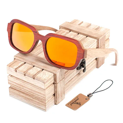 Polarized Men'S & Women'S Wooden Frame Mirror Sunglasses With Wooden Gift Box - Blue/Orange Lens Clearance Savings Now
