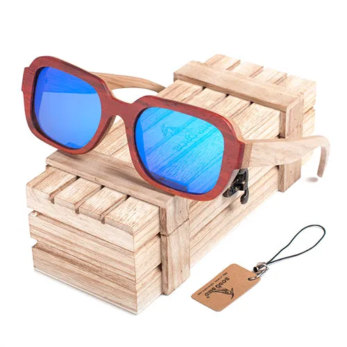 Polarized Men'S & Women'S Wooden Frame Mirror Sunglasses With Wooden Gift Box - Blue/Orange Lens Shop Hot Picks
