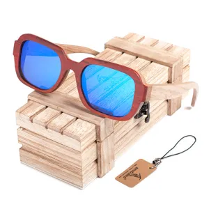 Polarized Men'S & Women'S Wooden Frame Mirror Sunglasses With Wooden Gift Box - Blue/Orange Lens Save More Online Exclusive Savings Event
