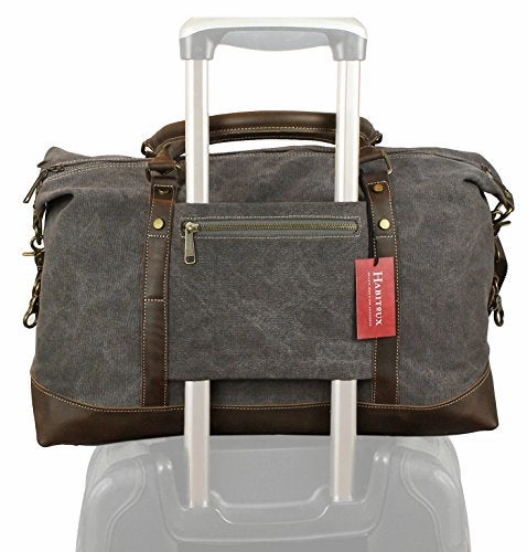 Mega Sale Now Weekender Duffel Bag Travel Tote - Canvas Genuine Leather Overnight Bag