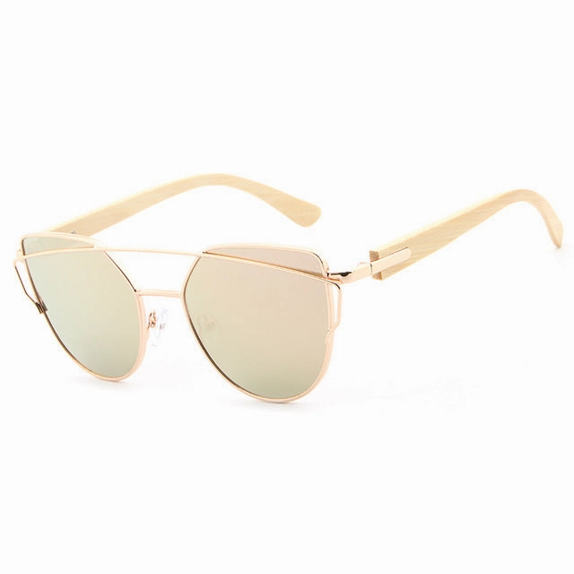 Exclusive Holiday Deal Special Deals Online Women'S Fashion Mirror Cat Eye Wooden Sunglasses - Black Red,Black Blue,Golden Tea,Black Gray,Golden Pink,Black Green,Silver