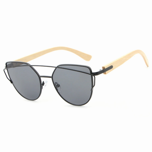 Women'S Fashion Mirror Cat Eye Wooden Sunglasses - Black Red,Black Blue,Golden Tea,Black Gray,Golden Pink,Black Green,Silver Save Big Today