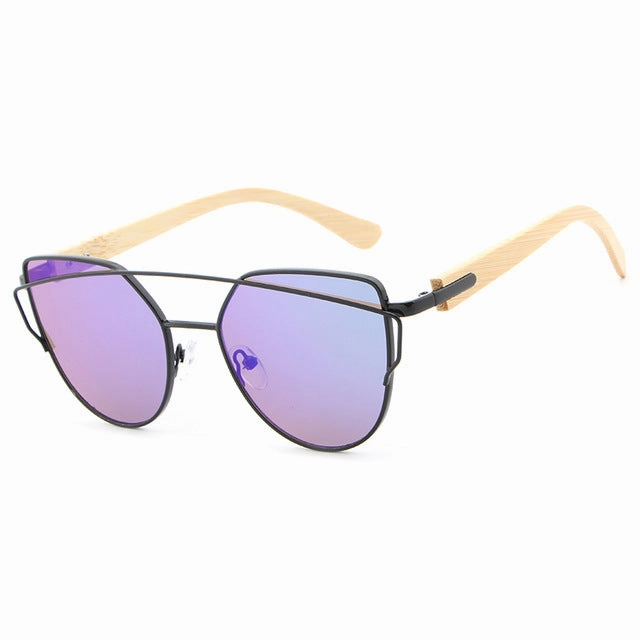 EndofWeek Deals Women'S Fashion Mirror Cat Eye Wooden Sunglasses - Black Red,Black Blue,Golden Tea,Black Gray,Golden Pink,Black Green,Silver